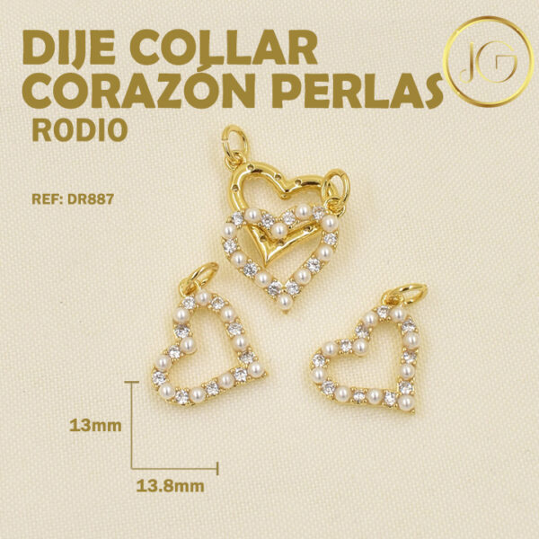 Imagen del producto: DIJE DE RODIO CORAZON PERLAS