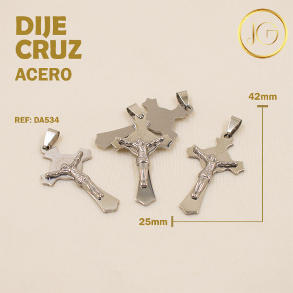 Imagen del producto: DIJE DE ACERO PLATEADO CRUZ CRISTO 42 MM