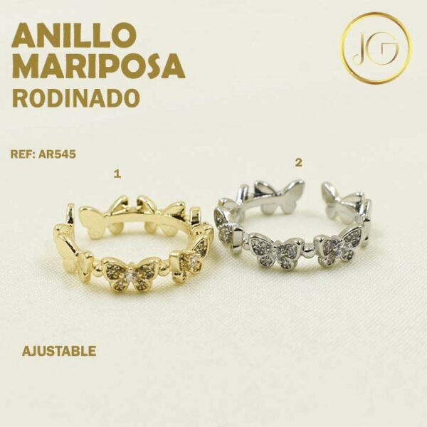 ANILLO RODINADO AJUSTABLE MARIPOSAS Bisuteria JG